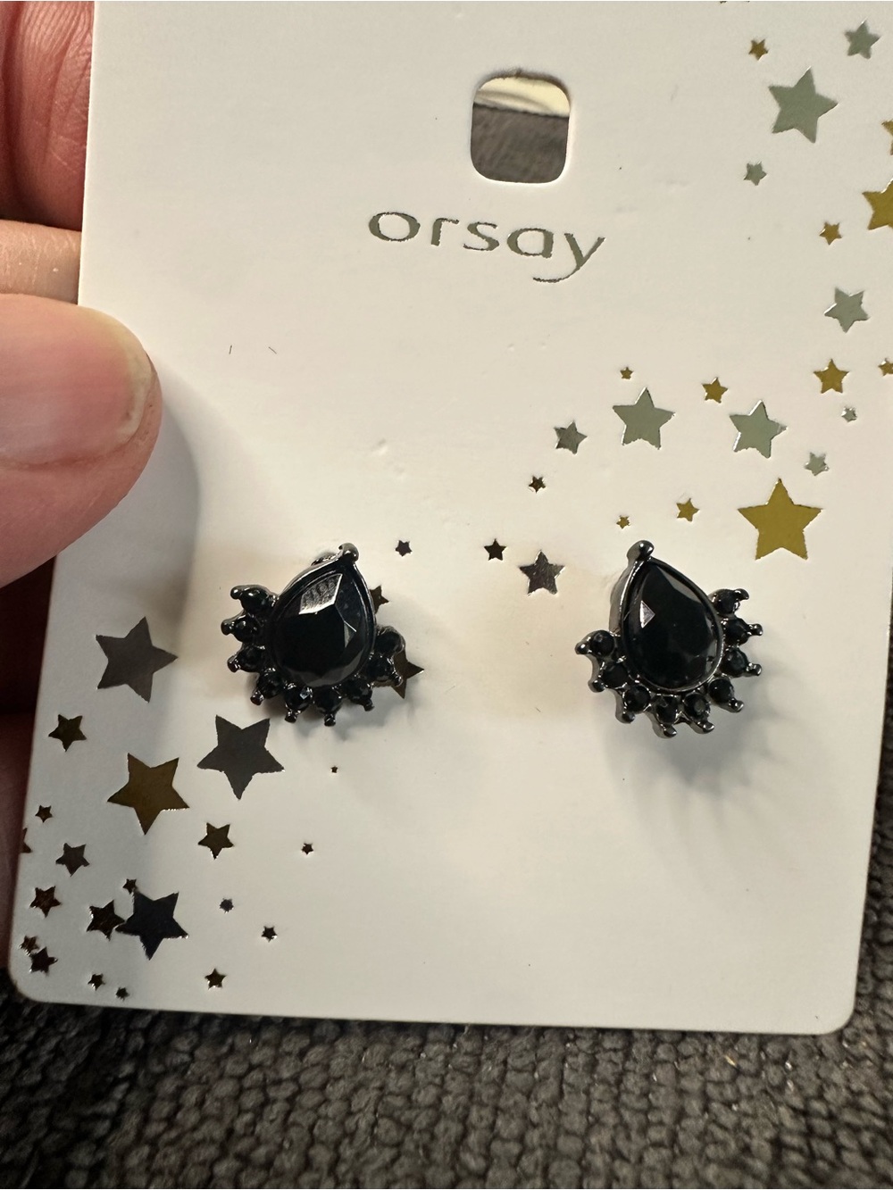 Orsay Black Teardrop Halo Stud Earrings